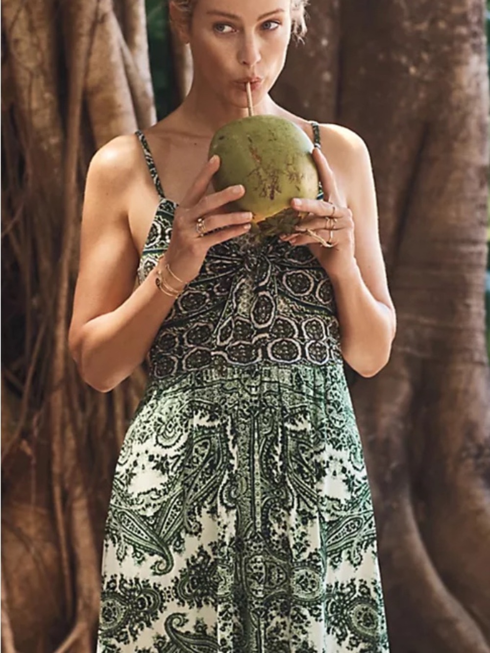 Anthropologie Green Paisley Maxi Dress